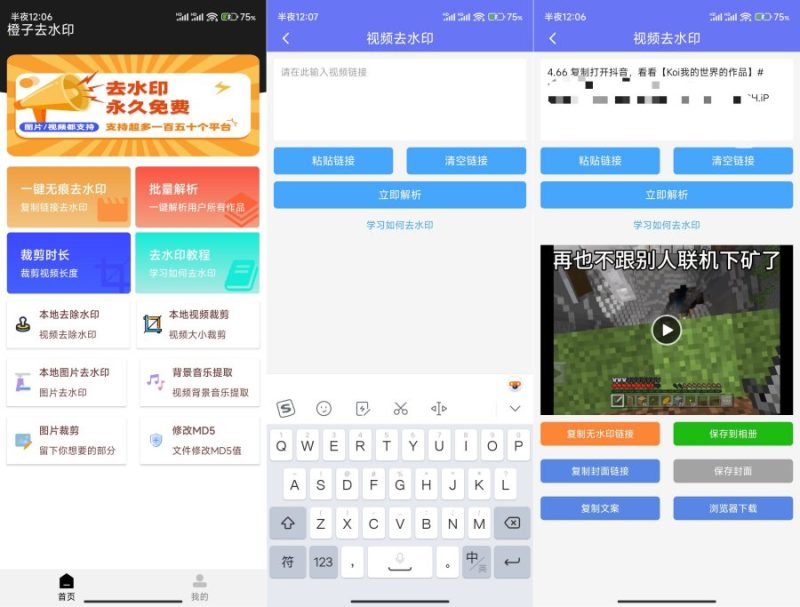 橙子去水印6.0短视频去水印解析速度超快！ -智点软件